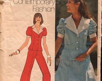 1972  Simplicity 5472 Country Retro Puff Sleeve Top /& Flared Pants and Mini Skirt Size 14 UNCUT