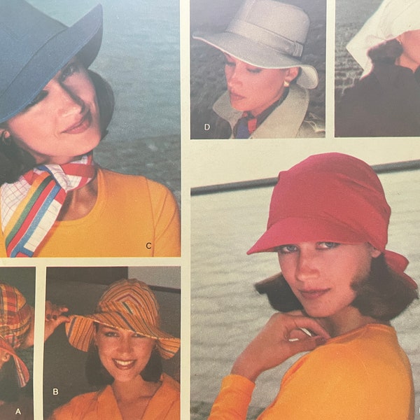 Vintage 1970's Bucket Hat, Scarf Hat, Wide-Brimmed Hat, Sun Hat, Visor, Head Wrap---Vogue 1596---One Size