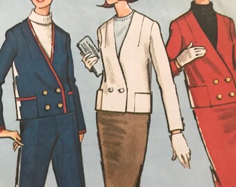 Vintage 1960's Double Breasted Jacket, Skinny Pants and Slim Skirt Pattern---McCalls 7593---Size 12  Bust 32