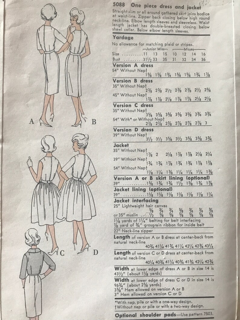 Classic Sheath or Full Skirted Dress and Cropped, Double Breasted Jacket PatternVogue 5088Size 13 Bust 33 image 3