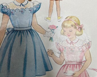 Vintage 1951 Girls Dress With Beautiful Contrast Guimpe and Optional Embroidery---McCalls 1654---Size 4  TRANSFER Included