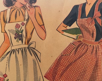 Vintage 1940's Pinafore Style Apron Pattern With Embroidery Instructions---Simplicity 1162---Size Small  Bust 32-34