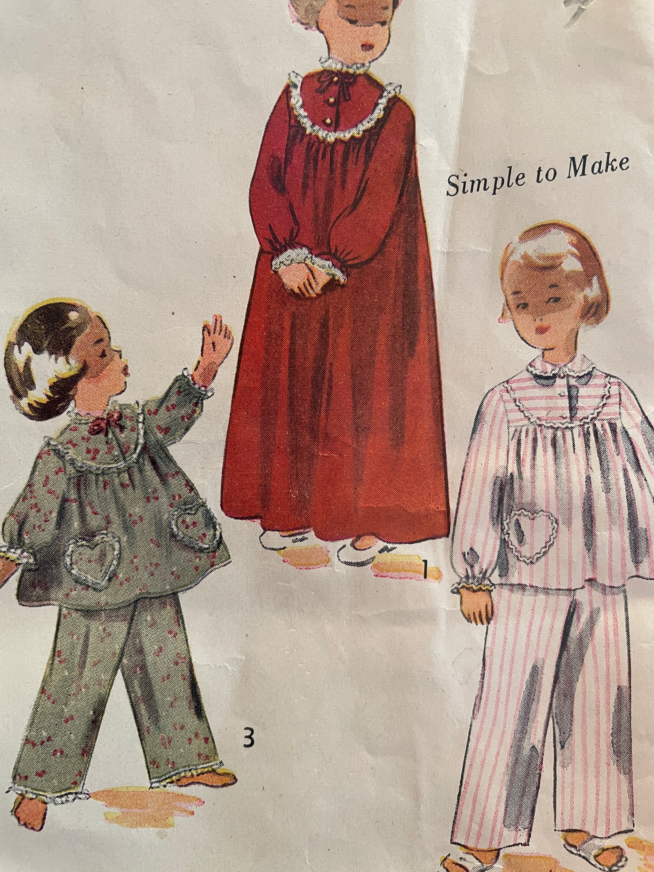Vintage 1950's Child's Lanz Style Nightgown and Pajamas With Vintage 1950's Child's Lanz Style Nightgown and Pajamas With