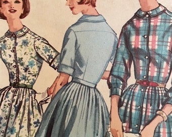 Vintage 1960's Shirtwaist Dress With Full Gathered Skirt---Simplicity 5232---Size 12  Bust 32  UNCUT and Factory Folded