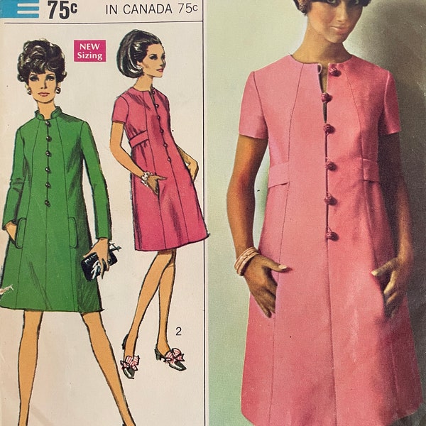 Vintage 1960's Designer Coat dress Pattern---Simplicity 7427---Size 8  Bust 31 1/2