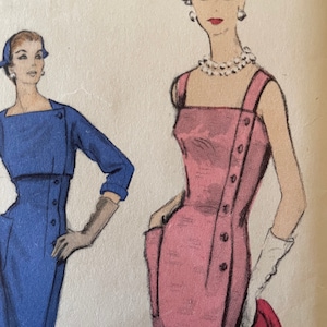 Vintage 1950&#39;s Vogue Special Design Side Button Dress and Bolero Jacket---Vogue 4591---Size 14  Bust 32  Factory Folded