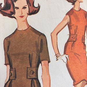 Vintage 1960&#39;s Sheath Dress With Wide Back Buttoned Belt---McCalls 6608---Size 12  Bust 32