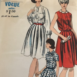 SALE Vintage 1960&#39;s Tucked Shirtwaist Dress Pattern---Vogue 6783---Size 14  Bust 34  UNCUT