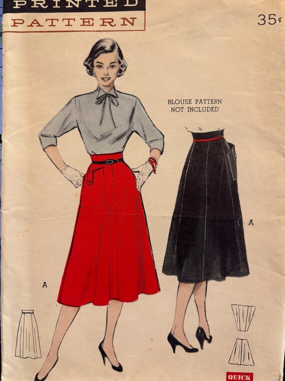 Vintage 1950's Easy Empire-waist, Flared Skirt Pattern With Pocket
