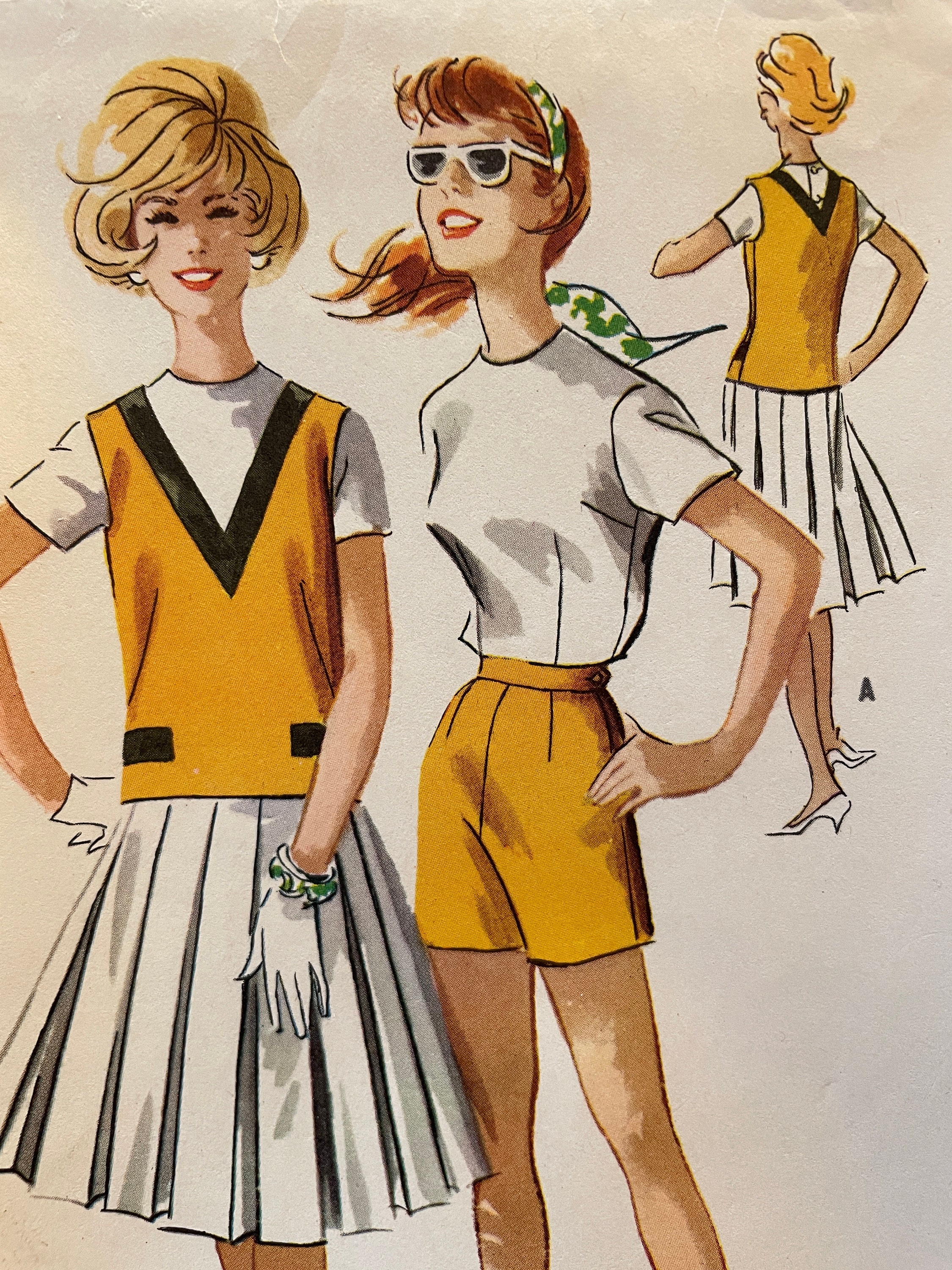 Vintage 1950's Sportswear Pattern With Pleated Skirt, Vest, Lined