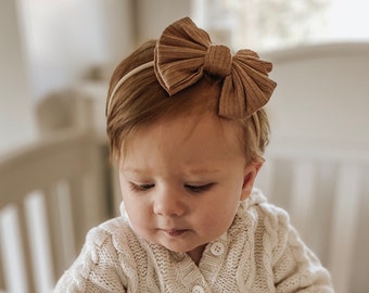 photo prop skinny elastic headband Baby neutral silk bow newborn headband dainty newborn bow girl gift newborn prop brown and gold