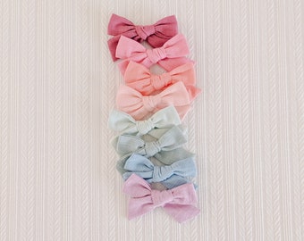 Cotton Baby Bows, Pastel Girls Hair Clips, Toddler Baby Barrettes, Linen Headbands, Newborn Headwraps, Baby Girl Headbands, Baby Shower Gift