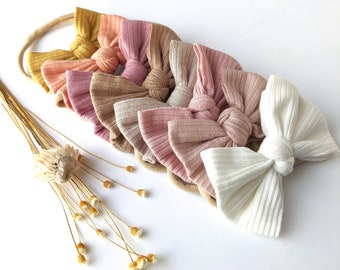 Stretchy Baby Headbands, Ribbed Baby Girl Bows, Newborn Hair Bow, Neutral Infant Turban, Girls Summer Headwrap, Soft Headband, Shimmer Bow