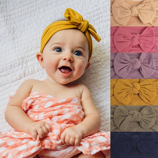 Infant Knot Turban Headband, Nylon Stretch Headwrap, Newborn Headwrap, Infant Turban, Mustard Knot Headband, Baby Hair Bow, Knot Headwrap