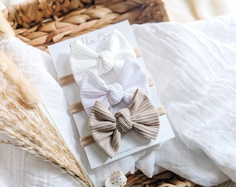 Neutral Baby Girl Hair Bows, Soft Newborn Infant Headbands, Baby Shower Hair Bow Gift Set, Stretchy Nylon Hair Bands, Fall Toddler Hair Clip