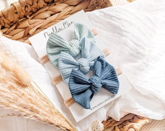 Newborn Baby Girl Hair Bows, Ribbed Infant Headbands, Knot Bow Toddler Hair Clips, Baby Shower Gift for Girl, Blue Baby Girl Hair Bow Set