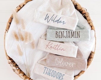 Embroidered Baby Boy Hat: Personalized Newborn Baby Beanie Hat with Name, Baby Shower Gift Boy, Infant Coming Home Hospital Hat