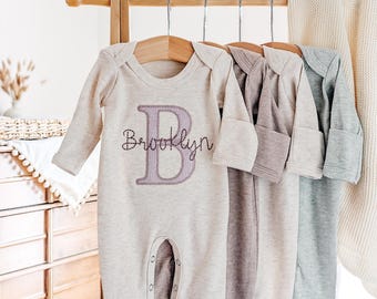 Personalized Newborn Girl Coming Home Outfit: Embroidered Baby Romper