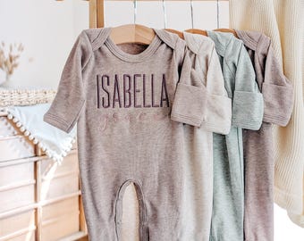 Personalized Newborn Baby Girl Coming Home Outfit: Embroidered Infant Hospital Outfit with Matching Hat