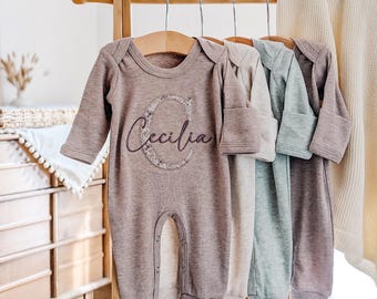 Personalized Floral Newborn Romper Set: Embroidered Baby Coming Home Outfit