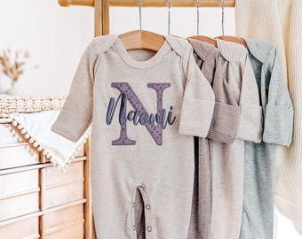 Newborn Baby Girl Take Home Outfit: Purple Floral Infant Hospital Romper Set