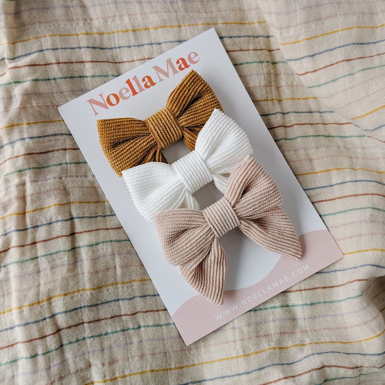 Summer Baby Bow Set, Corduroy Hair Clips, Baby Girl Headband, Newborn Hair Bows, Baby Shower Gift, Infant Toddler Barrettes, Retro Headband image 10