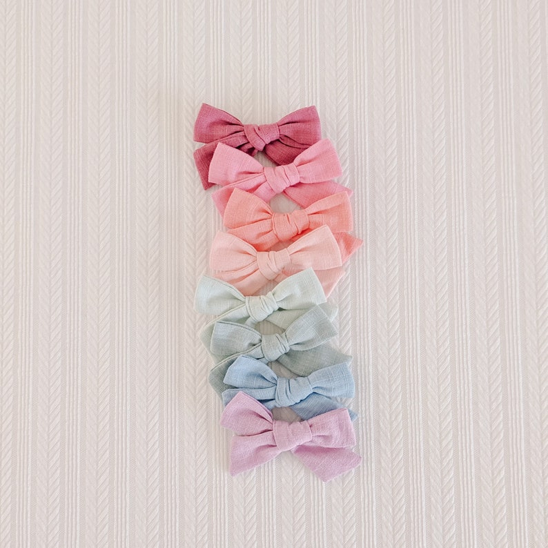 Cotton Baby Bows, Pastel Girls Hair Clips, Toddler Baby Barrettes, Linen Headbands, Newborn Headwraps, Baby Girl Headbands, Baby Shower Gift image 1