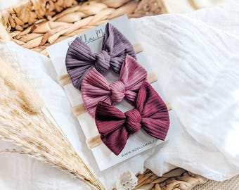 Ribbed Newborn Hair Bow Set, Soft Baby Girl Headbands, Toddler Hair Clip Set, Purple Hair Bows for Infants, Hair Bow Gift for Baby Shower