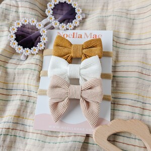 Summer Baby Bow Set, Corduroy Hair Clips, Baby Girl Headband, Newborn Hair Bows, Baby Shower Gift, Infant Toddler Barrettes, Retro Headband image 4