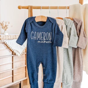 Personalized Baby Boy Coming Home Outfit: Embroidered Newborn Romper & Hat