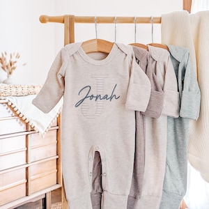 Personalized Newborn Outfit: Embroidered Cotton Romper & Beanie