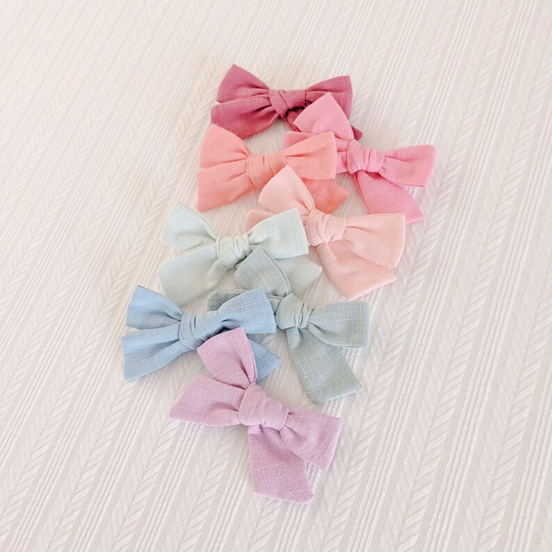 Cotton Baby Bows, Pastel Girls Hair Clips, Toddler Baby Barrettes, Linen Headbands, Newborn Headwraps, Baby Girl Headbands, Baby Shower Gift image 10