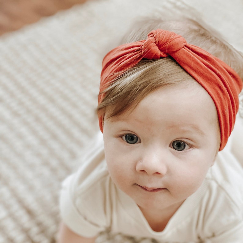 Knotted Headwrap, Wide Nylon Headband, Infant Bow, Baby Girl Headband, Newborn Stretchy Headwrap, Soft Baby Bow, Turban Style Top Knot image 7