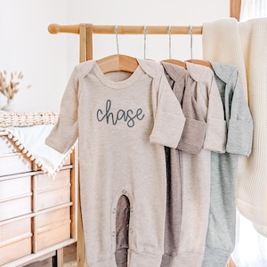 Personalized Newborn Outfit with Matching Hat: Embroidered Baby Romper