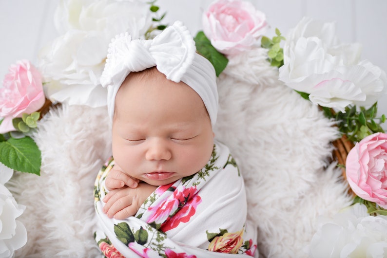 White Hair Bow Infant Headband Knot Bow Baby Turban Headwrap Baby Turban Nylon Infant Headband Newborn Baby Bow Baby Girl Headband