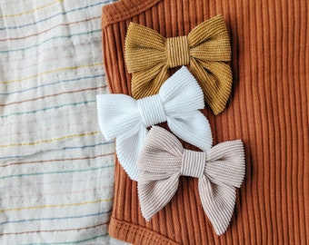 Summer Baby Bow Set, Corduroy Hair Clips, Baby Girl Headband, Newborn Hair Bows, Baby Shower Gift, Infant Toddler Barrettes, Retro Headband