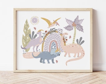 Baby Girl Dinosaur Nursery, Girls Room Wall Art, Baby Girl Nursery Print, Dinosaur Nursery Wall Art, Dinosaur Nursery Décor Girl