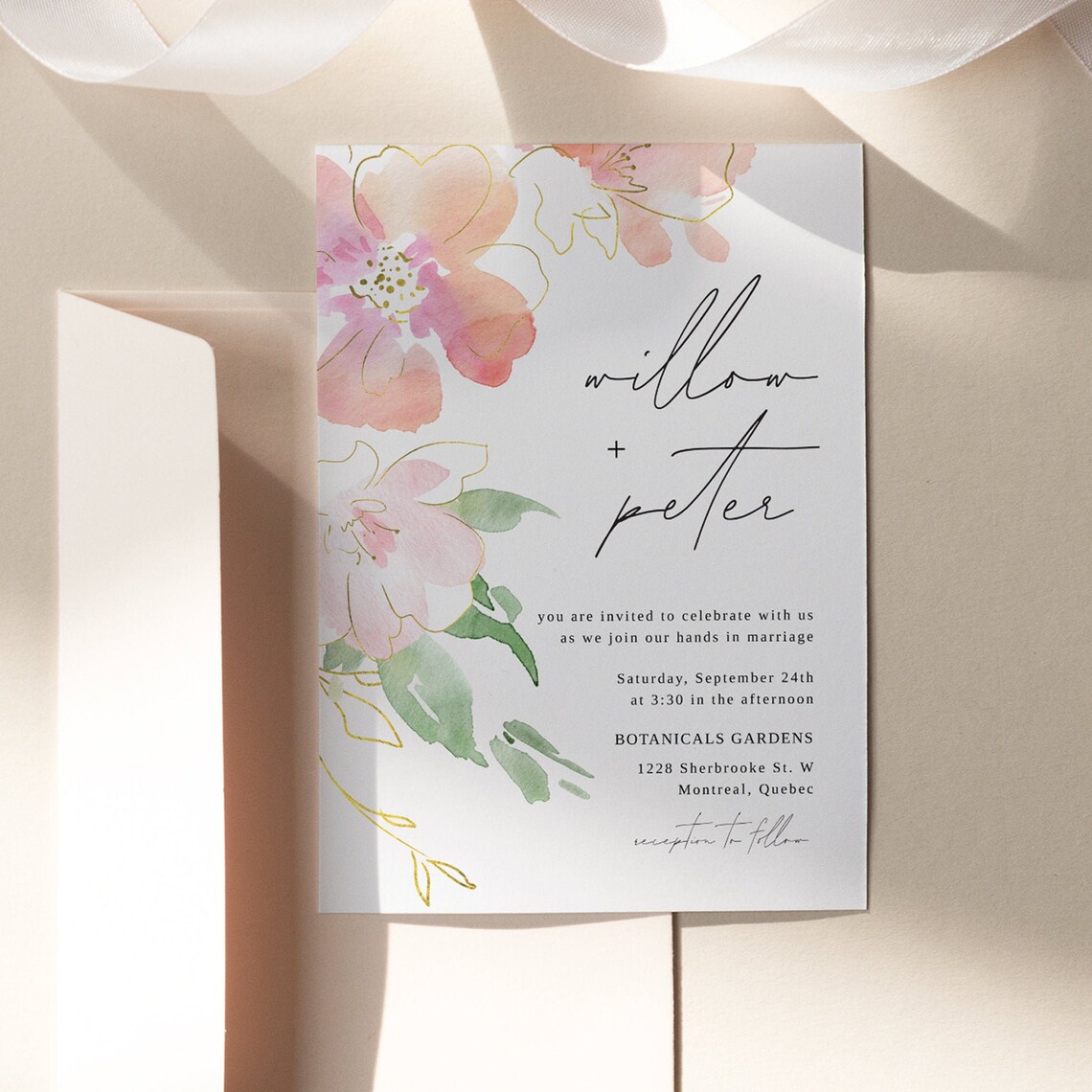 Floral Wedding Invitation Bundle Boho Wedding Invitations