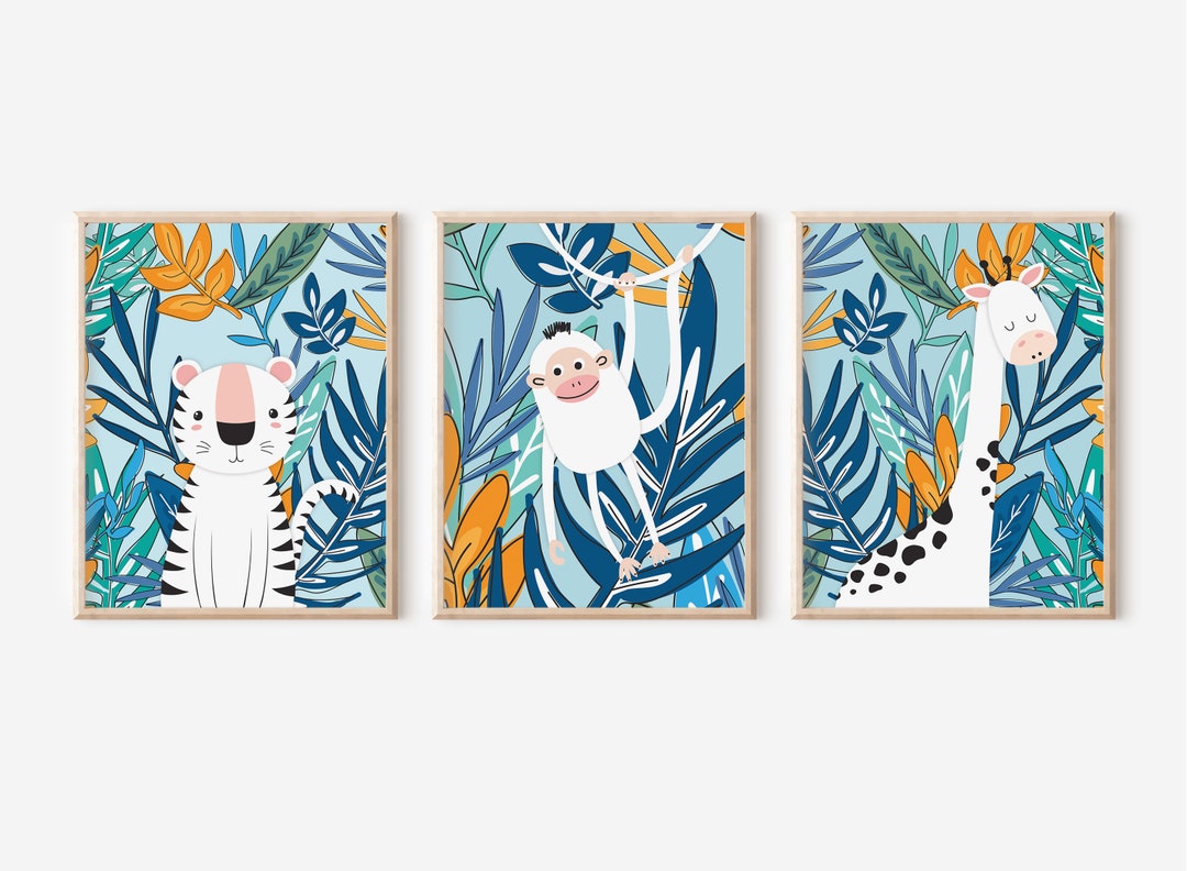Nursery Jungle Wall Art, Playroom Wall Art Printable, Nursery Wall Art, Colorful Nursery Prints