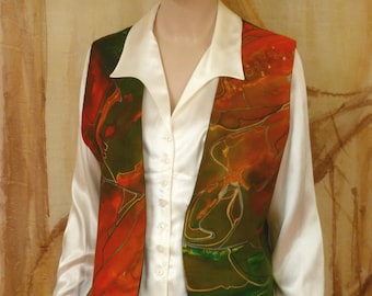 Hand Painted Vest - Pure Silk Women's Vest - Modern Design Ladies Clothing - Made in USA