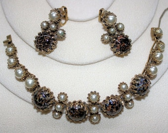 Christian Dior by Kramer Jewelry Set 1950's. Bracelet and Earrings Signed. Mid Century Collectible High End Hard to Find Jewelry.