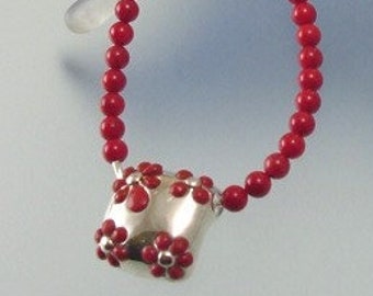 Red Coral Necklace - Unique Sterling Silver and Coral Pendant - Hand Made in USA
