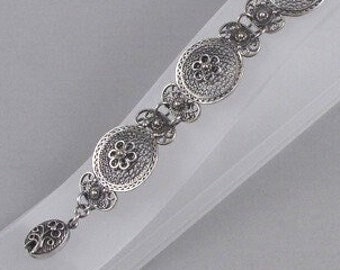 Sterling Silver Filigree Bracelet - Unique Rosette Link Bracelet - Hand Made in USA