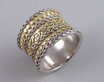 Sterling Silver and 14K Yellow Gold Ring - Craftsmanship Band Ring - Unique Design Jewelry