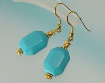 Turquoise and Gold Drop Earrings - Genuine Gemstone & Vermeil Jewelry - Hand Made in USA