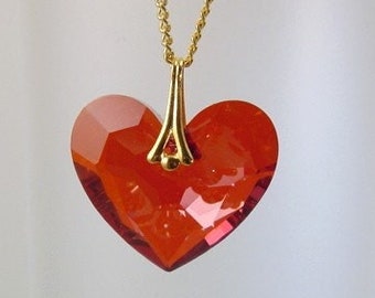 Swarovski Crystal Heart Pendant - Red  Swarovski Jewelry - Romantic Necklace