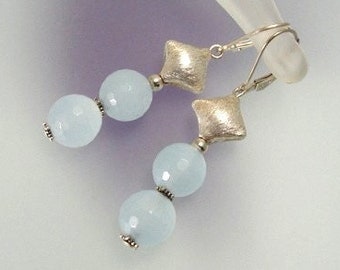 Natural Aquamarine and  Sterling Silver Earrings - Drop Gemstone  Earrings - Hand Made in USA