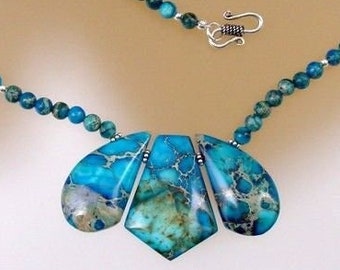 Aqua Terra Jasper Sterling Silver Pendant Necklace - Natural Gemstone Jewelry - Made in USA