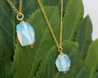Opalite Pendant Necklace - Faceted Opalite Pendant - Gold Necklace with Opalite Pendant