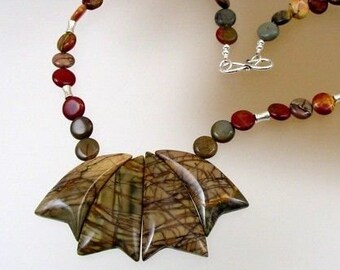 Picasso Jasper Sterling Silver Pendant Beaded Necklace - Picasso Jasper & Vermeil Drop Beaded